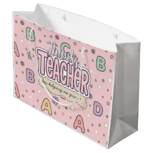Roze Letters Leraar School Patroon  Groot Cadeauzakje