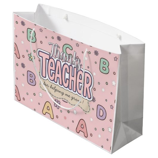 Roze Letters Leraar School Patroon Groot Cadeauzakje (Achterkant Gekanteld)