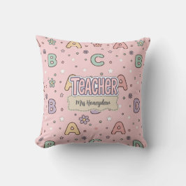 Roze Letters Leraar School Patroon Kussen