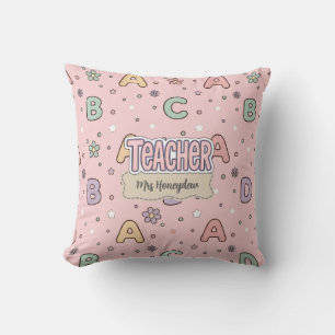 Roze Letters Leraar School Patroon Kussen