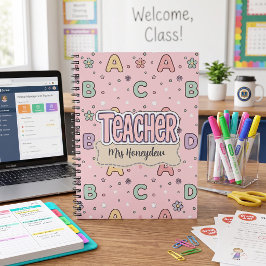 Roze Letters Leraar School Patroon Notitieboek