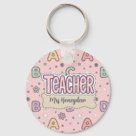 Roze Letters Leraar School Patroon Sleutelhanger