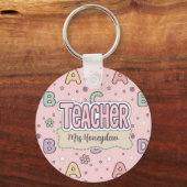 Roze Letters Leraar School Patroon Sleutelhanger (Voorkant)