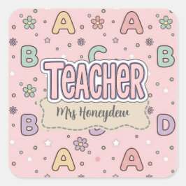 Roze Letters Leraar School Patroon Vierkante Sticker