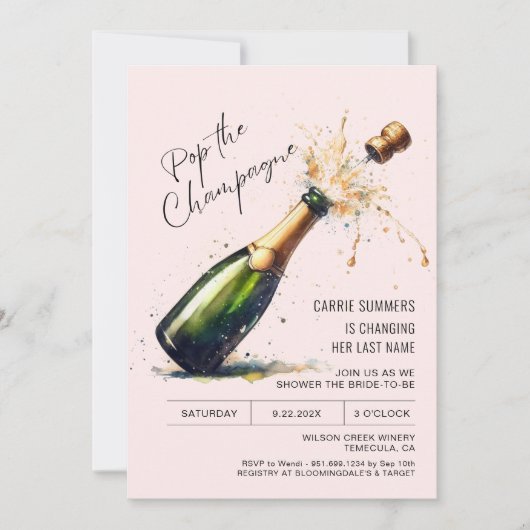 Roze Leuk Champagne Bridal Brunch Bruiloft Douche Kaart (Voorkant)