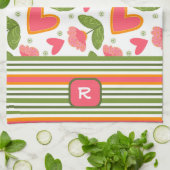 Roze Leuk Chic Monogram Initiaal Floral Striped Theedoek (Gevouwen)