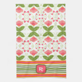 Roze Leuk Chic Monogram Initiaal Floral Striped Theedoek (Verticaal)