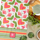 Roze Leuk Chic Monogram Initiaal Floral Striped Theedoek