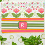 Roze Leuk Chic Monogram Initiaal Floral Striped Theedoek<br><div class="desc">Chique roze bloemige gepersonaliseerde Initiaal moderne keukenhanddoek. Deze kleurrijke keukenhanddoeken zijn perfect om wat kleur aan uw keuken toe te voegen. Combineer het met een fles wijn en het maakt een geweldig persoonlijk cadeau voor vrienden,  familie,  collega's,  buren,  enz. Bekijk voor meer cadeau-ideeën de Inspirivity Zazzle-winkel.</div>