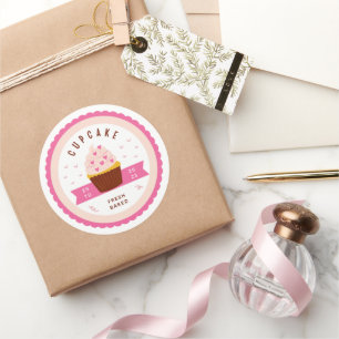 Roze Leuk Geïllustreerd Cupcake Bakkerij Voedsel s Ronde Sticker