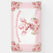 Roze Leuk Varken Boerderij Meisje 1e Verjaardagsfe Spandoek (Verticaal)