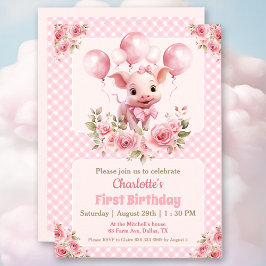 Roze Leuk Varken Boerderij Meisje 1e Verjaardagsui Kaart