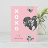 Roze Leuke 3 Foto Hart Valentijnsdag Xoxo Kaart (Staand voorkant)