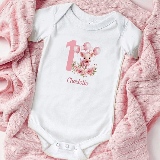 Roze Leuke Biglet Meisje 1e Verjaardag Baby Bodysu Romper