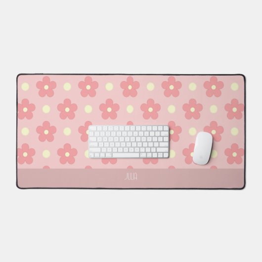 Roze Leuke Bloemen Aangepaste Tekst Leuke Bloemen Bureaumat (Keyboard & Muis)