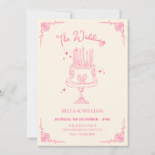 Roze leuke cake bruiloft kaart (Voorkant)