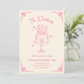 Roze leuke cake bruiloft kaart (Staand voorkant)