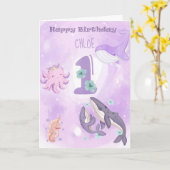 Roze Leuke Dier 1e Verjaardag Kaart (Gele Bloem)