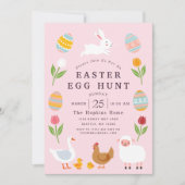 Roze Leuke Dieren Bloemen Easter Egg Hunt Kaart (Voorkant)
