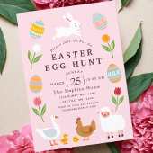 Roze Leuke Dieren Bloemen Easter Egg Hunt Kaart