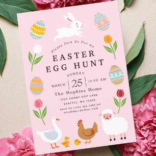 Roze Leuke Dieren Bloemen Easter Egg Hunt Kaart