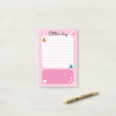 Roze Leuke Harten Sterren Vlinders Naam toevoegen Post-it® Notes (Op bureau)