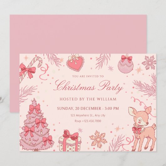 Roze leuke kerstfeest kaart (Voorkant / Achterkant)