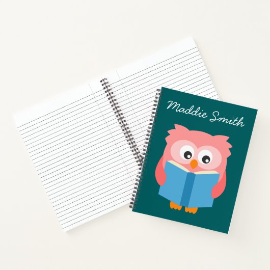 Roze leuke lezende uil notitieboek (Binnen)