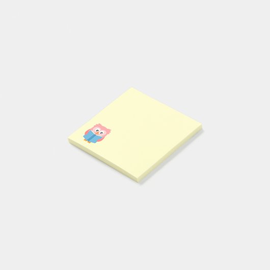 Roze leuke lezende uil post-it® notes (Schuin)
