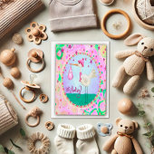 Roze Leuke Ooievaar Whimsical Oh Baby Meisje Kaart