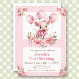 Roze Leuke Piggy Boerderij Thema Meisje 1e Verjaar Kaart