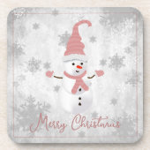 Roze Leuke Sneeuwman Drank Coaster Bier Onderzetter (Voorkant)