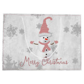 Roze Leuke Sneeuwman Geschenk Zak Groot Cadeauzakje (Achterkant)