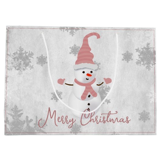 Roze Leuke Sneeuwman Geschenk Zak Groot Cadeauzakje (Achterkant)