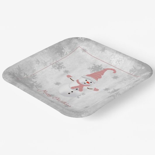 Roze Leuke Sneeuwman Papier Bord (Gebogen)