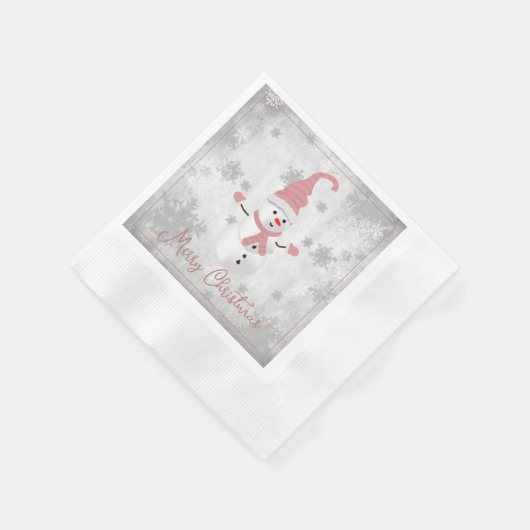 Roze Leuke Sneeuwman Papier Servet (Hoek)