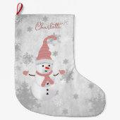 Roze Leuke Sneeuwman Vakantie Kous Grote Kerstsok (Voorkant)