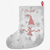 Roze Leuke Sneeuwman Vakantie Kous Grote Kerstsok (Achterkant)