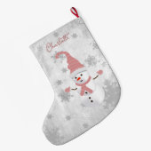 Roze Leuke Sneeuwman Vakantie Kous Grote Kerstsok (Achterkant (Hangend))