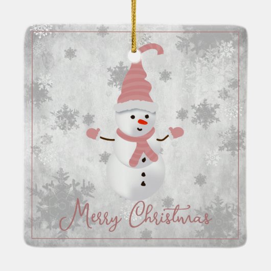 Roze Leuke Sneeuwman Vakantie Ornament (Achterkant)