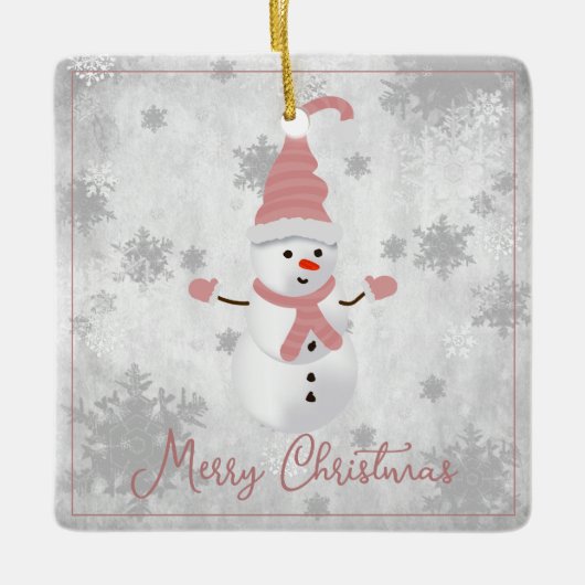 Roze Leuke Sneeuwman Vakantie Ornament (Voorkant)