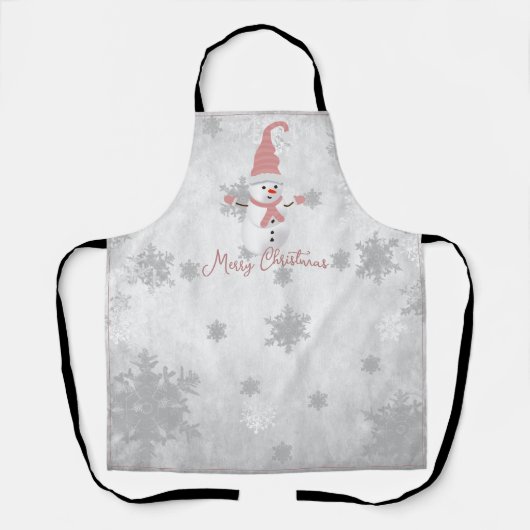 Roze Leuke Sneeuwman Vakantie Schort (Voorkant)