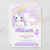 Roze leuke uitnodiging voor eenhoorn voor regenboo (Voorkant)