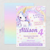 Roze leuke uitnodiging voor eenhoorn voor regenboo (Voorkant / Achterkant)