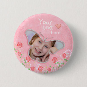 Roze leuke vlinderfoto lijst cadeaus voor meisjes ronde button 5,7 cm