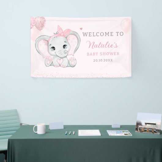 Roze Leuke Waterverf Olifant Meisje Baby shower Spandoek (Beurs)