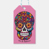 Roze levendige Dia de Muertos suikerschedel Cadeaulabel (Voorkant)