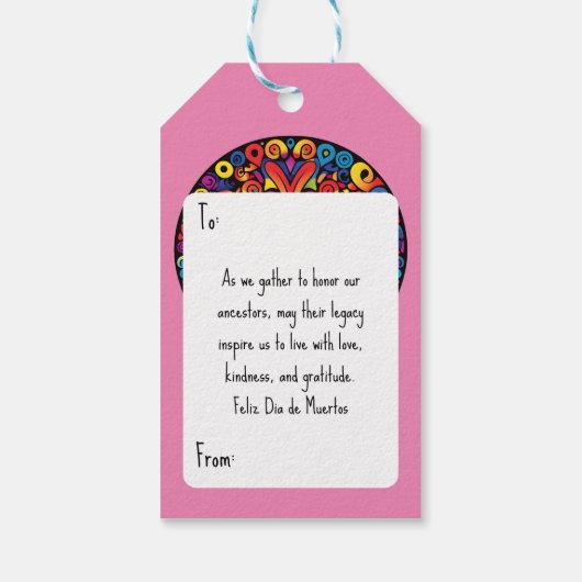 Roze levendige Dia de Muertos suikerschedel Cadeaulabel (Achterkant)