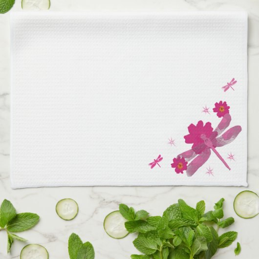 Roze libel keukenhanddoek (Gevouwen)