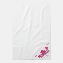 Roze libel keukenhanddoek